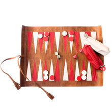 Cargar imagen en el visor de la galería, Backgammon cuero café rojo y marfil
