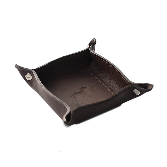 Caja broches cuero pequeña café