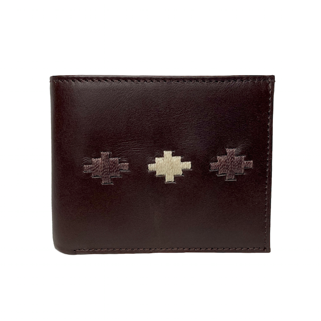 Billetera hombre pampa cuero café tejido con beige