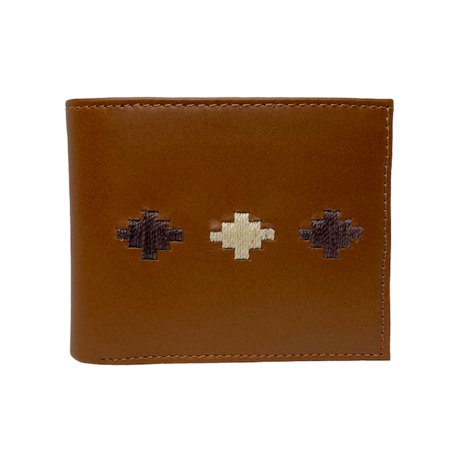 Billetera hombre pampa cuero Miel tejido con café
