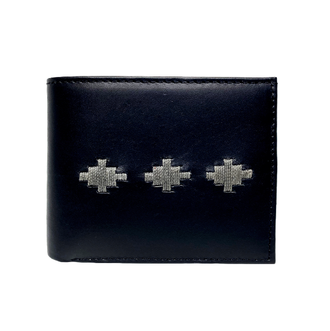 Billetera hombre pampa cuero negro tejido con gris